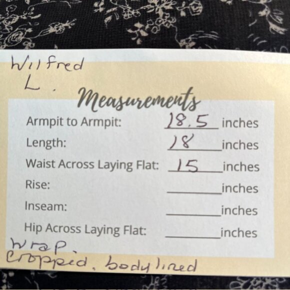 Wilfred Black Mini Floral Wrap Front Cropped Long Sleeve Top- Womens Size L - Picture 10 of 10